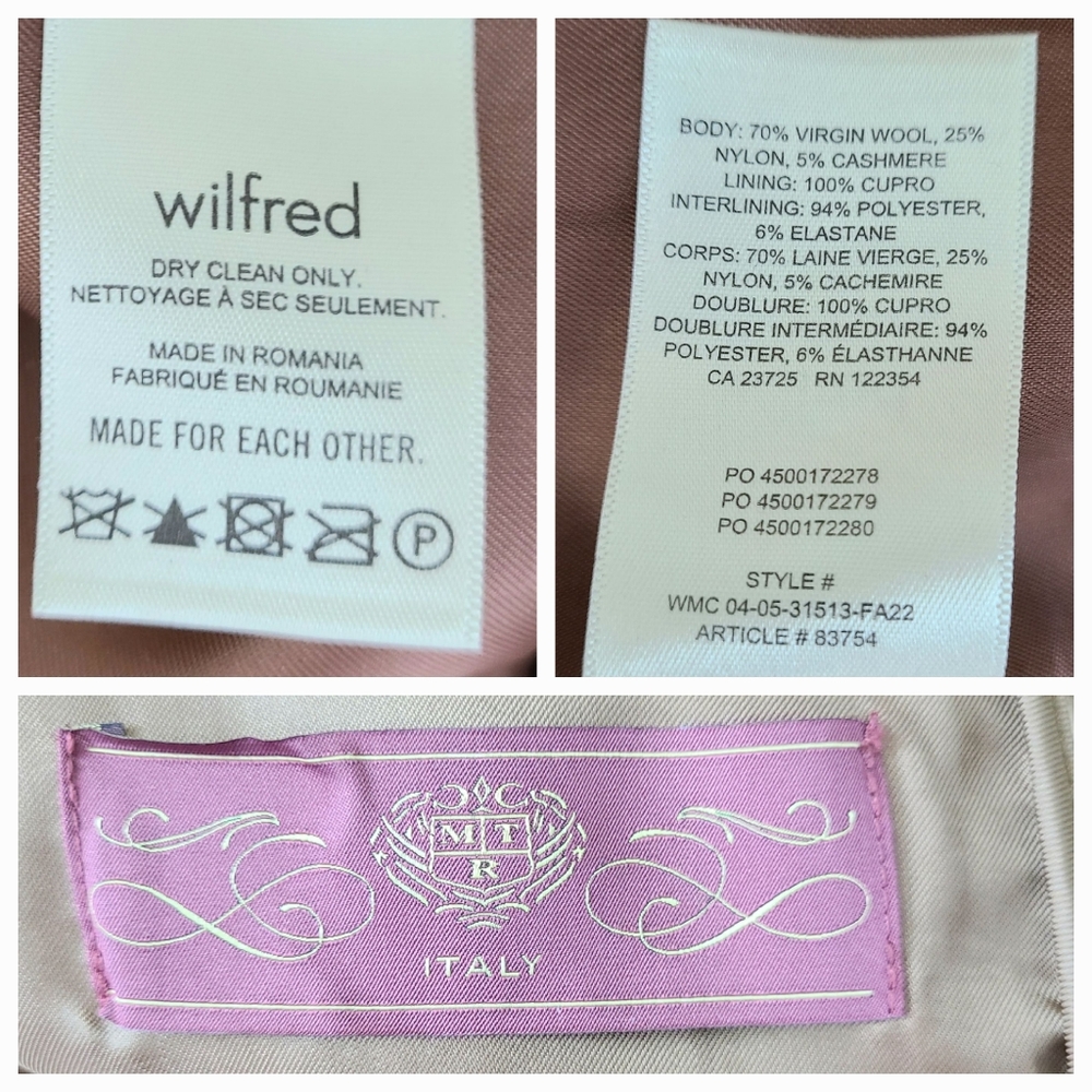 Aritzia Wilfred The Cocoon Cashmere Italian Virgin Wool Tan Coat - Picture 11 of 14